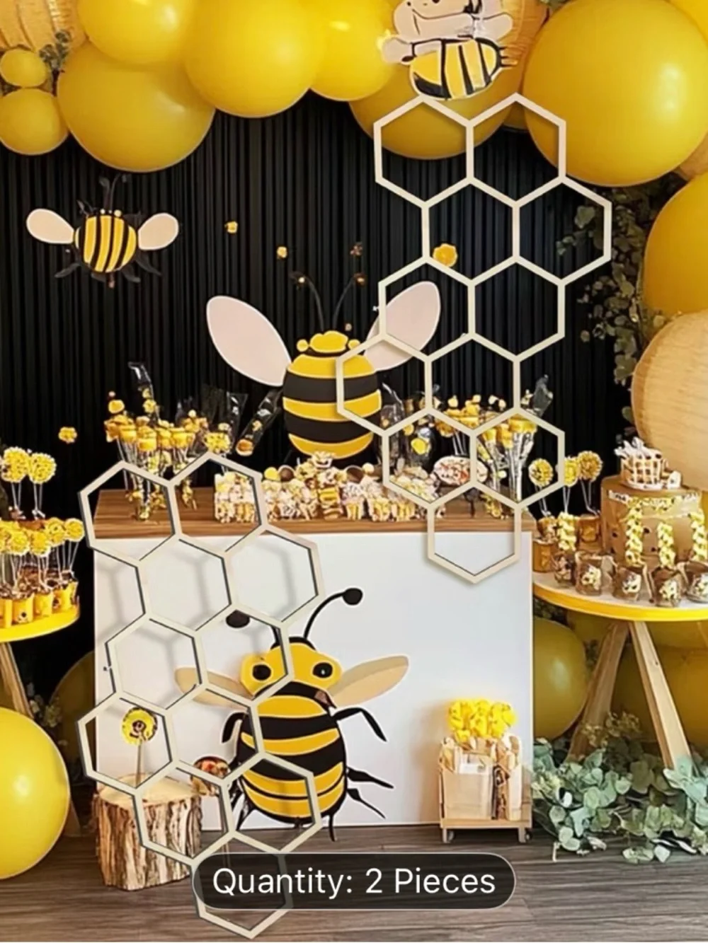 2 pc Large Wood Honeycomb Decor - Bee Themed Shower Birthdays or any Party